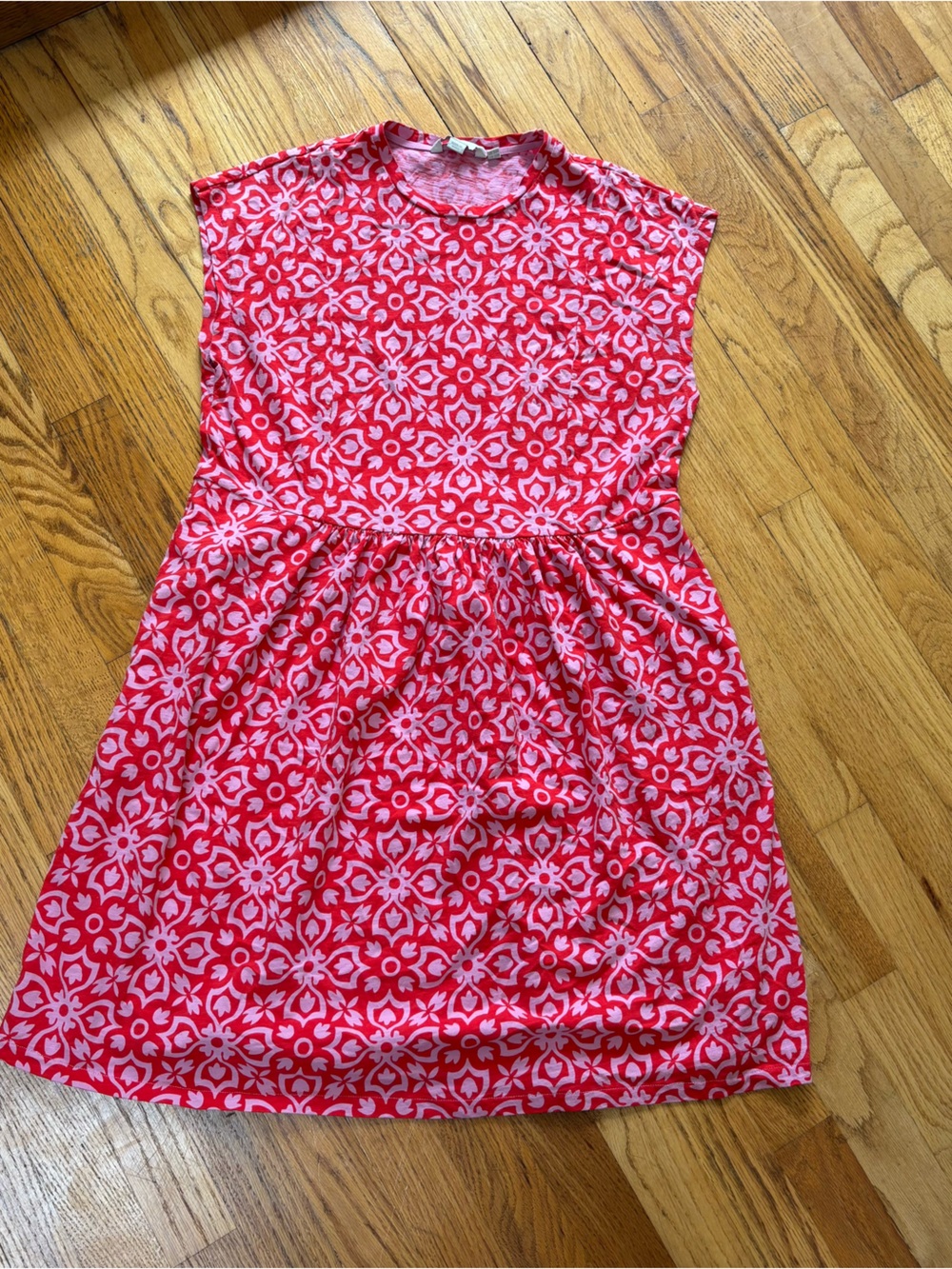 Boden red with pink mosaic print cotton tank dress with pockets Size 6